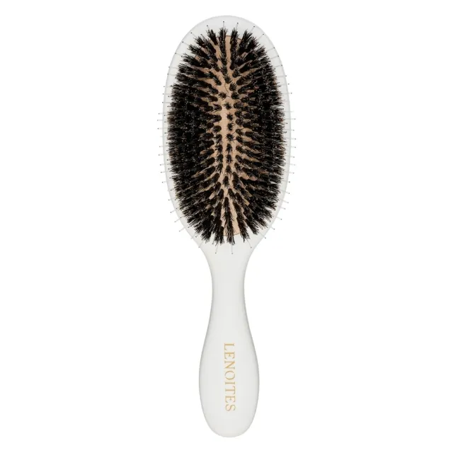 Lenoites Wild Boar Hair Brush with Cleaning Tool White