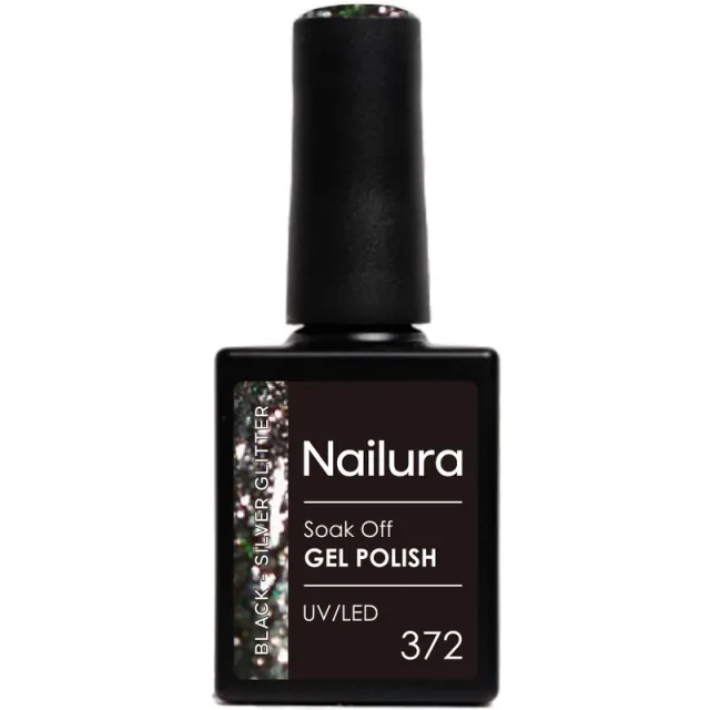 Nailura Gel Polish 10 ml - 372 Black Silver Glitter