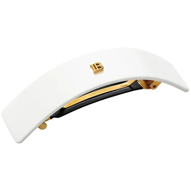 Balmain Paris ACCESSORIES Cellulose Acetate Barrette pour Cheveux Large White 18k Gold