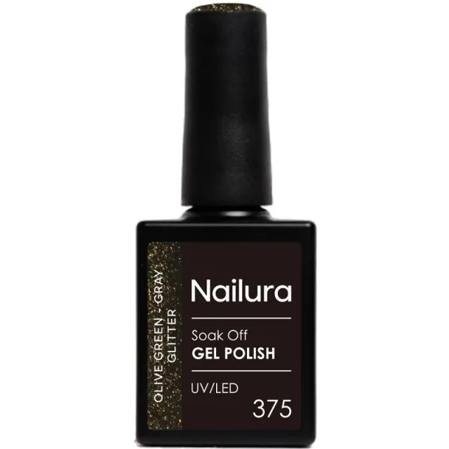 Nailura Gel Polish 10 ml - 375 Olive Green Gray Glitter