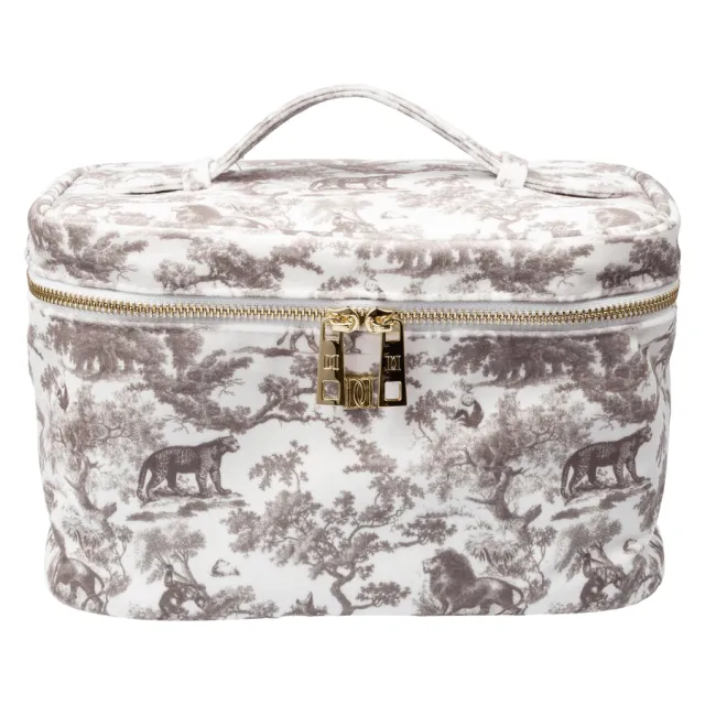DARK Velvet Vanity Bag Large Warm Taupe Savannah Pattern
