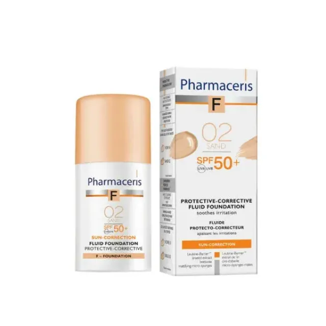 Pharmaceris F Beskyttende Foundation, SPF 50+, Sand 02, 30ml.